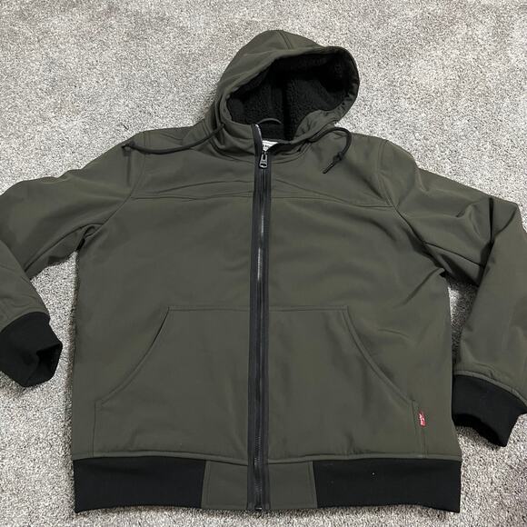 Levi’s Men’s Olive Green Sherpa Lined Hooded Coat size Large - Picture 1 of 7